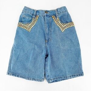 Vintage Monique Bedazzled High Rise Denim Shorts Size 25